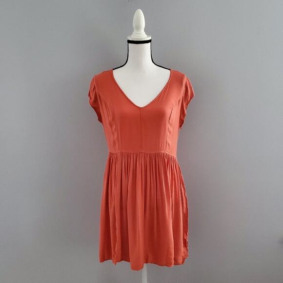 Silence + Noise Short Sleeve Lattice Back Orange Sundress Size L - Picture 1 of 12